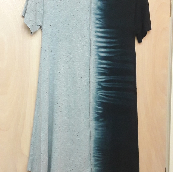 Grey Blue Boho Split Tone Ombre Tie Die V Neck Asymetrical Boho Top - Picture 8 of 8